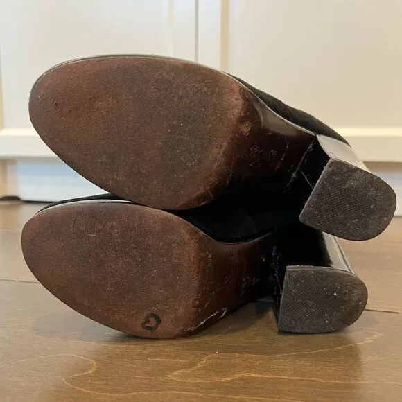 Robert Clergerie Black Boots Chunky Heel Suede Patent Leather Platform 6.5