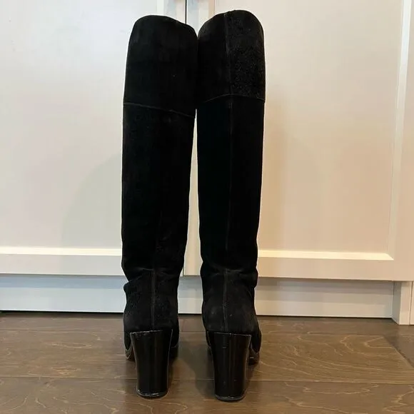 Robert Clergerie Black Boots Chunky Heel Suede Patent Leather Platform 6.5