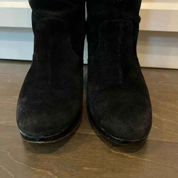 Robert Clergerie Black Boots Chunky Heel Suede Patent Leather Platform 6.5