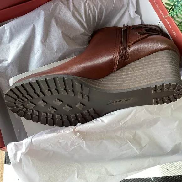 ROCKPORT COBB HILL LUCINDA LEATHER WEDGE TIE BACK ANKLE BOOTIES NWT SZ 7.5