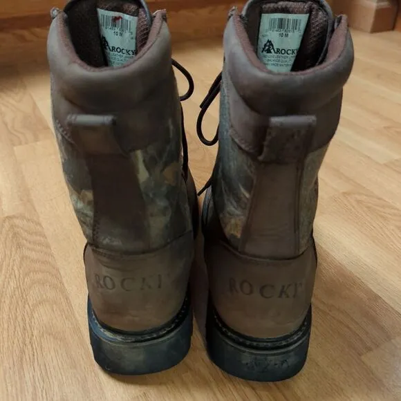 Rocky Gore Tex Hunting Boots Mens 10 M Brown Leather Suede Mossy Oak Camo