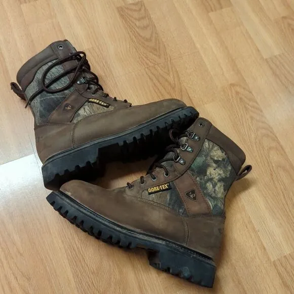 Rocky Gore Tex Hunting Boots Mens 10 M Brown Leather Suede Mossy Oak Camo