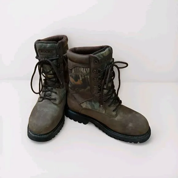 Rocky Gore Tex Hunting Boots Mens 10 M Brown Leather Suede Mossy Oak Camo