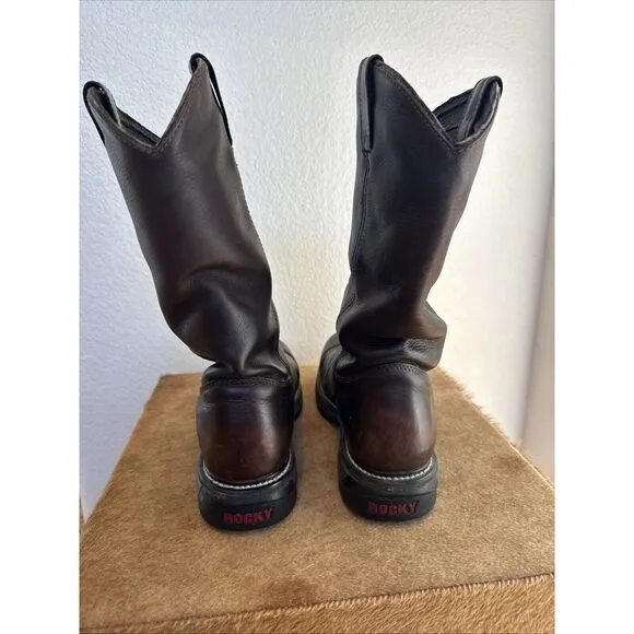 Rocky Wichita‎ Western Mens Boots Sz 9.5 MenBrown Leather Waterproof #2713