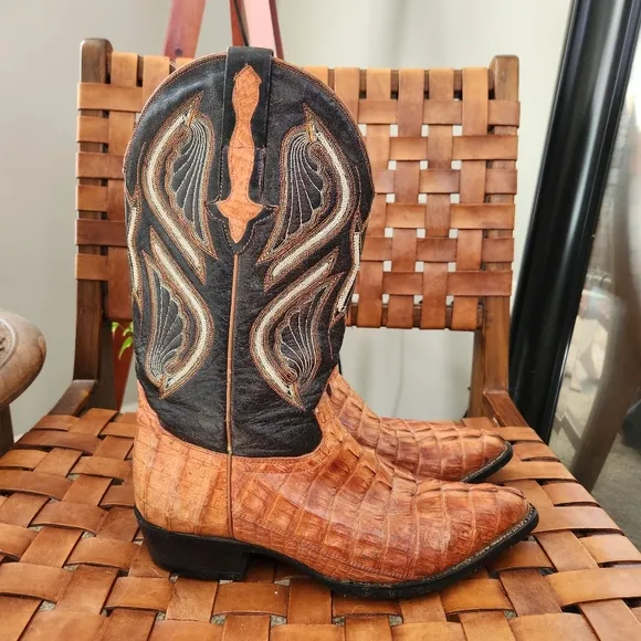 Rodeo Bravo Brown Leather Caiman Cowboy Boot Cognac Exotic Western Size 10.5