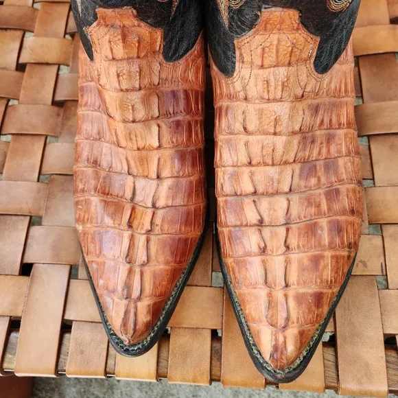Rodeo Bravo Brown Leather Caiman Cowboy Boot Cognac Exotic Western Size 10.5