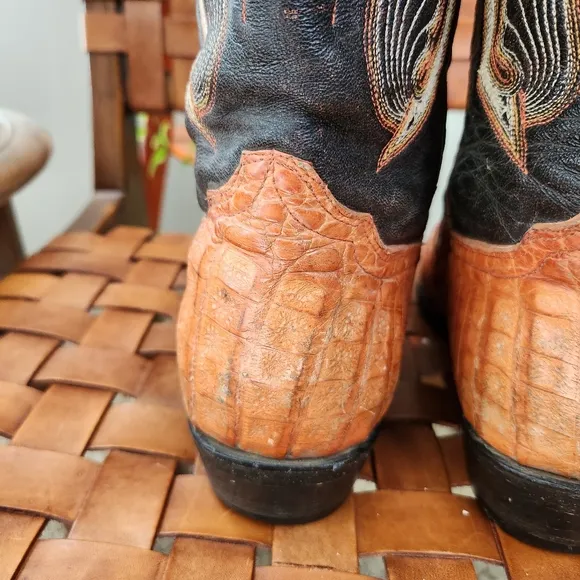 Rodeo Bravo Brown Leather Caiman Cowboy Boot Cognac Exotic Western Size 10.5