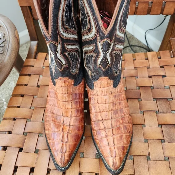 Rodeo Bravo Brown Leather Caiman Cowboy Boot Cognac Exotic Western Size 10.5