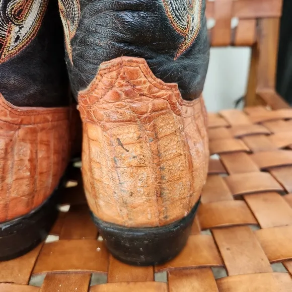 Rodeo Bravo Brown Leather Caiman Cowboy Boot Cognac Exotic Western Size 10.5