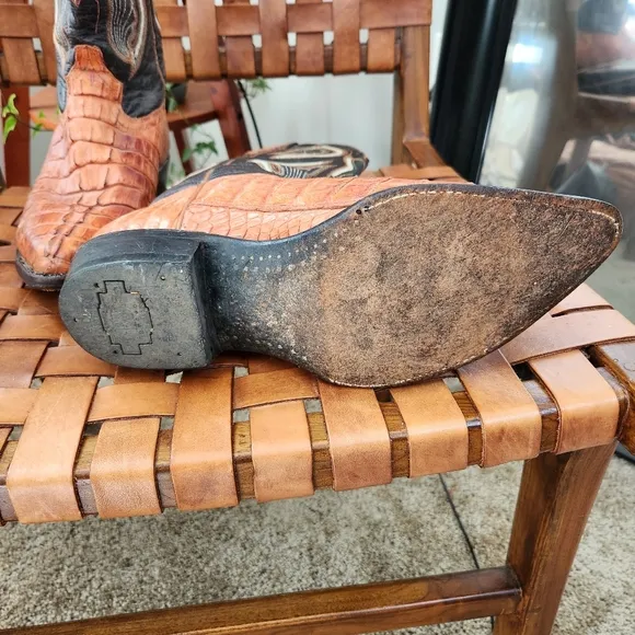 Rodeo Bravo Brown Leather Caiman Cowboy Boot Cognac Exotic Western Size 10.5