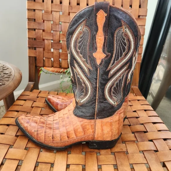 Rodeo Bravo Brown Leather Caiman Cowboy Boot Cognac Exotic Western Size 10.5
