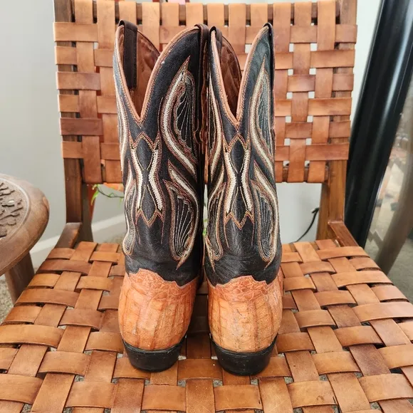 Rodeo Bravo Brown Leather Caiman Cowboy Boot Cognac Exotic Western Size 10.5