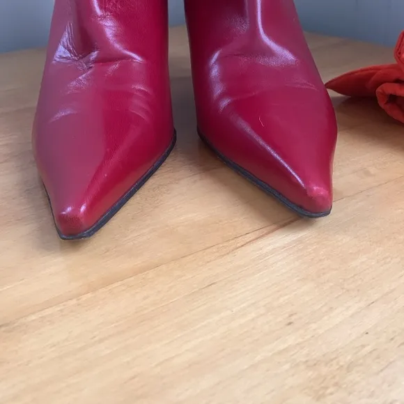 Rodolphe Menudier Red Leather High Heeled Stiletto Boots GUC Size 38 EU 7 US