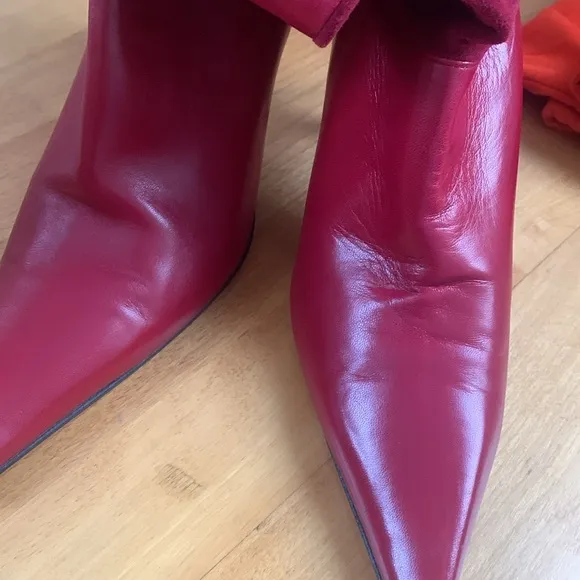 Rodolphe Menudier Red Leather High Heeled Stiletto Boots GUC Size 38 EU 7 US