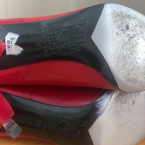 Rodolphe Menudier Red Leather High Heeled Stiletto Boots GUC Size 38 EU 7 US