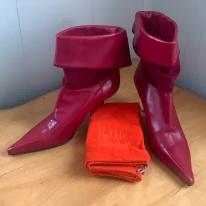 Rodolphe Menudier Red Leather High Heeled Stiletto Boots GUC Size 38 EU 7 US