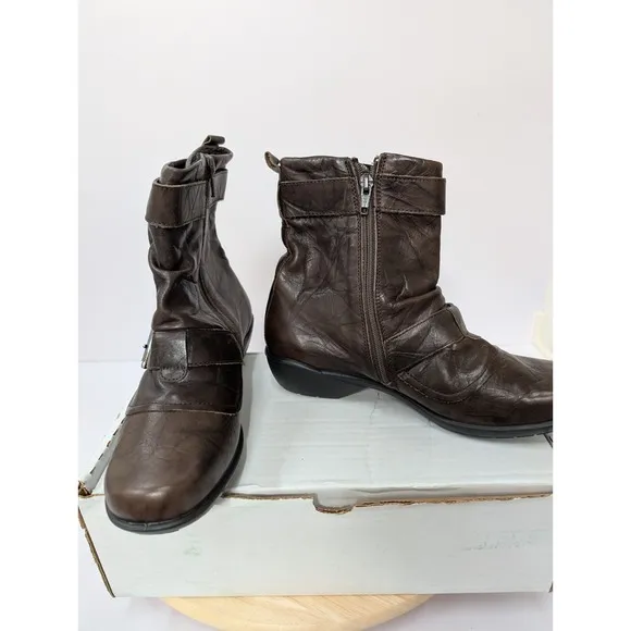 Romika Brown Leather Slouch Zip Buckle Ankle Fashion Boots Womens 6-6.5 EU 37