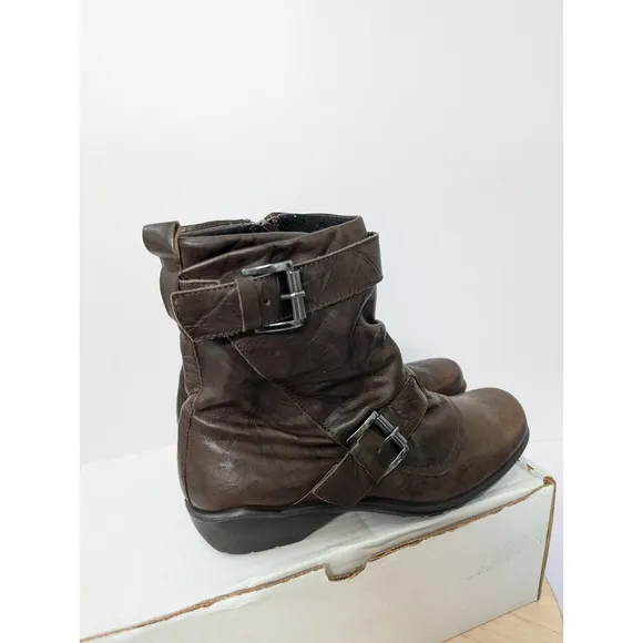 Romika Brown Leather Slouch Zip Buckle Ankle Fashion Boots Womens 6-6.5 EU 37