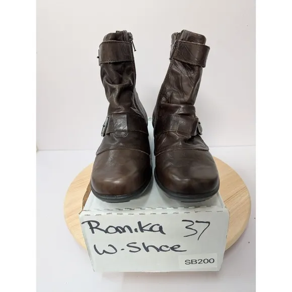 Romika Brown Leather Slouch Zip Buckle Ankle Fashion Boots Womens 6-6.5 EU 37