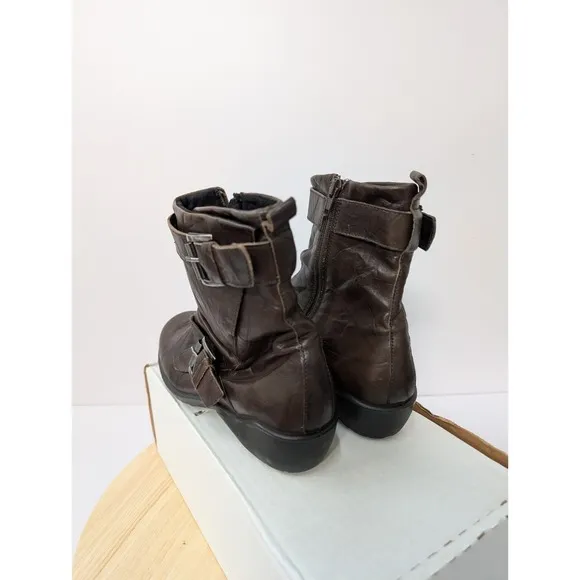 Romika Brown Leather Slouch Zip Buckle Ankle Fashion Boots Womens 6-6.5 EU 37