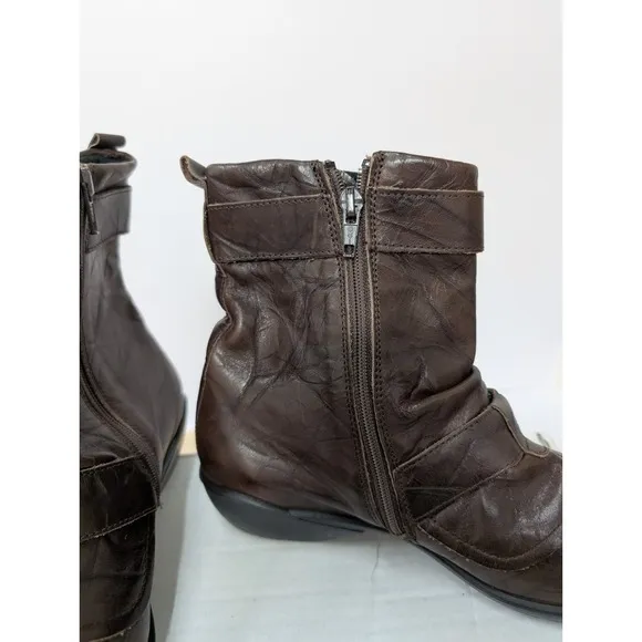 Romika Brown Leather Slouch Zip Buckle Ankle Fashion Boots Womens 6-6.5 EU 37