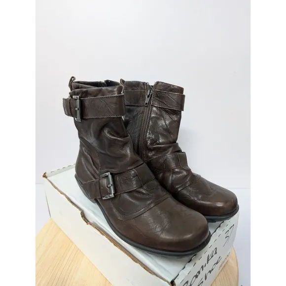 Romika Brown Leather Slouch Zip Buckle Ankle Fashion Boots Womens 6-6.5 EU 37