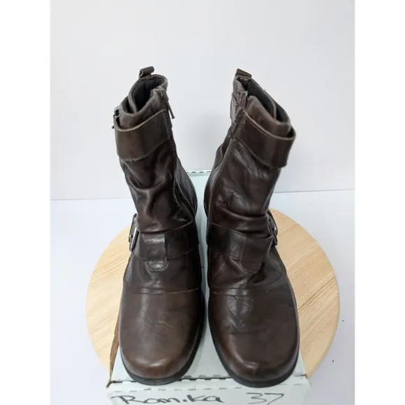 Romika Brown Leather Slouch Zip Buckle Ankle Fashion Boots Womens 6-6.5 EU 37