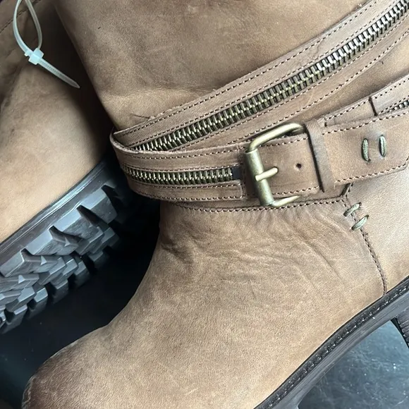 Ross &amp; Snow Brown Boots- Women Cristiana Espresso Leather Biker Shearling Boots