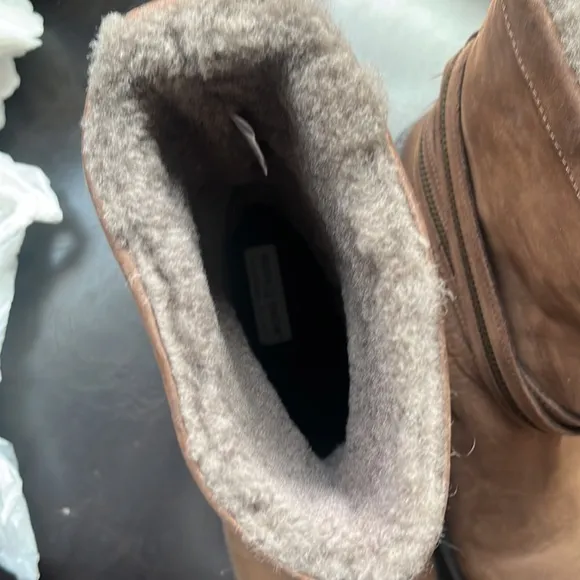 Ross &amp; Snow Brown Boots- Women Cristiana Espresso Leather Biker Shearling Boots