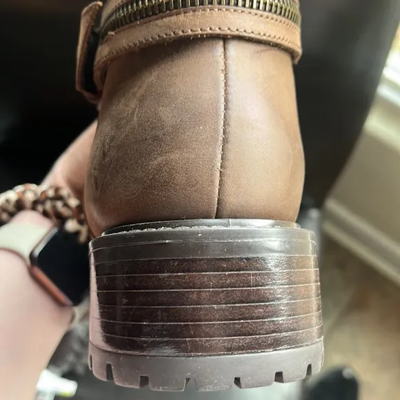 Ross &amp; Snow Brown Boots- Women Cristiana Espresso Leather Biker Shearling Boots