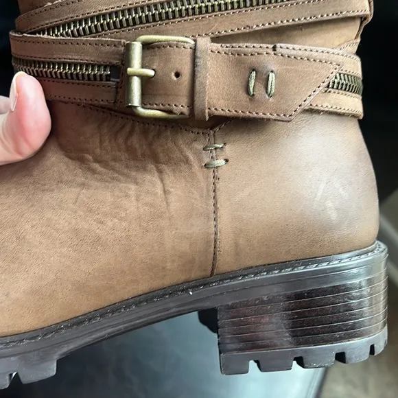 Ross &amp; Snow Brown Boots- Women Cristiana Espresso Leather Biker Shearling Boots