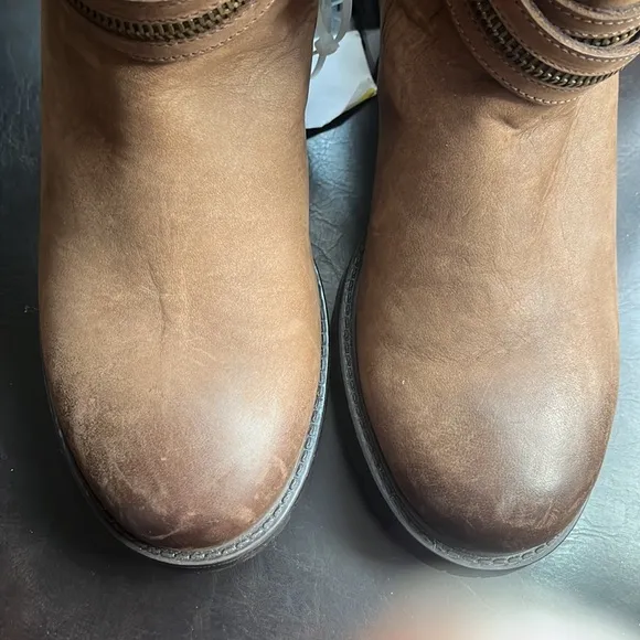 Ross &amp; Snow Brown Boots- Women Cristiana Espresso Leather Biker Shearling Boots