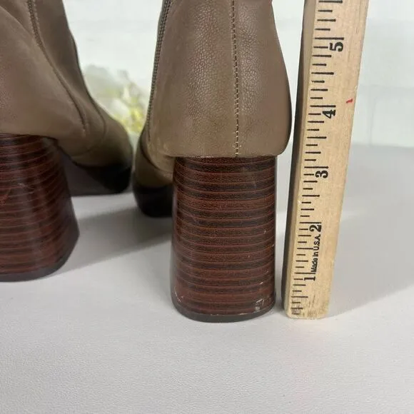 Rouge Womens Chunky Heel Boots size 6 Faux Leather Taupe Y2K Style