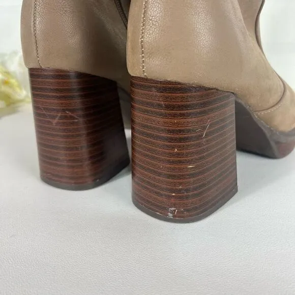Rouge Womens Chunky Heel Boots size 6 Faux Leather Taupe Y2K Style