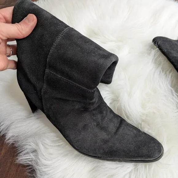 Russell And Bromley Black Suede Women's Calf Riding Boots Size 38.5 / 7.5 Pointy