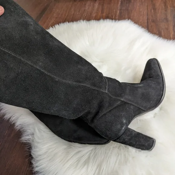 Russell And Bromley Black Suede Women's Calf Riding Boots Size 38.5 / 7.5 Pointy