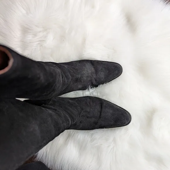 Russell And Bromley Black Suede Women's Calf Riding Boots Size 38.5 / 7.5 Pointy