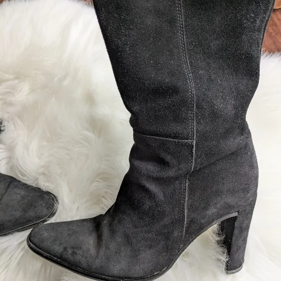 Russell And Bromley Black Suede Women's Calf Riding Boots Size 38.5 / 7.5 Pointy