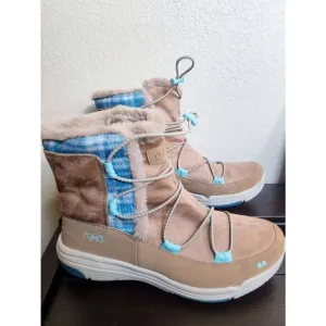 Ryka Aubonne tan and turquoise boots 9.5