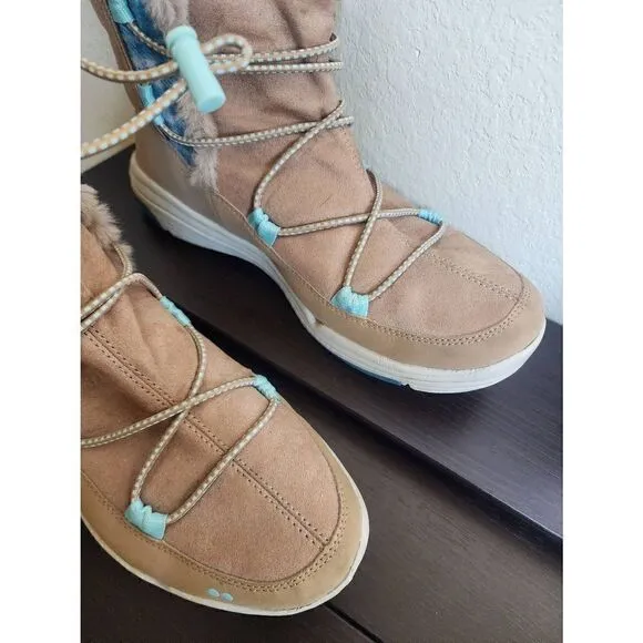 Ryka Aubonne tan and turquoise boots 9.5