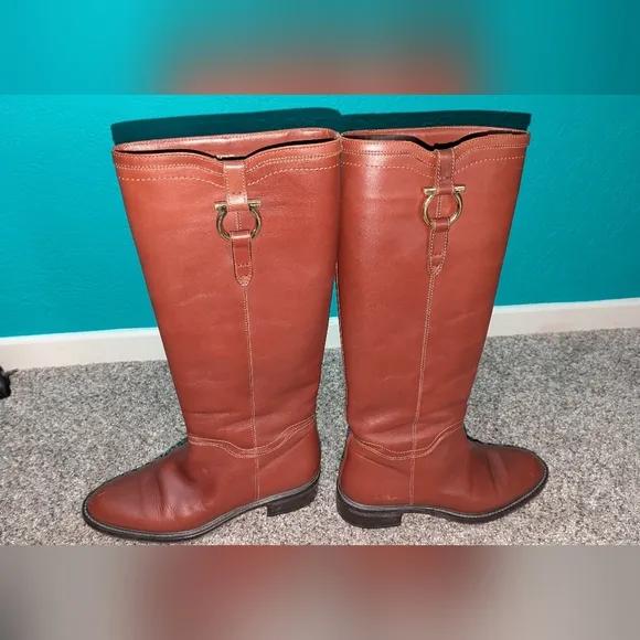 Salvatone Ferragamo Women's Brown Leather Riding Boots