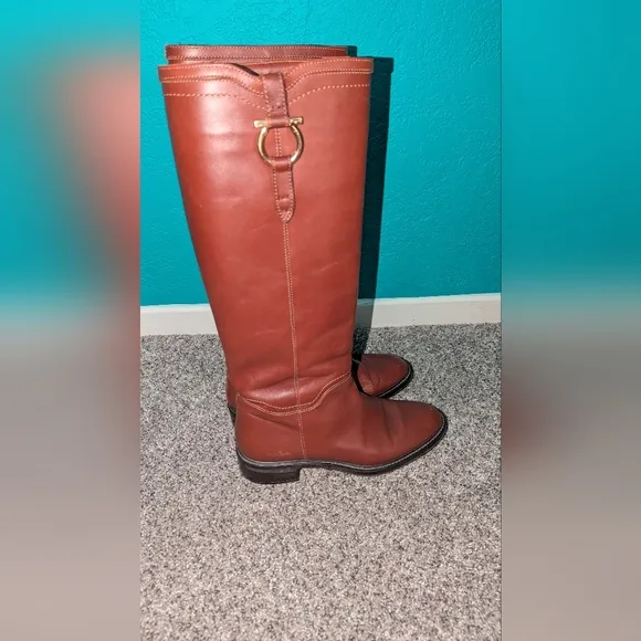 Salvatone Ferragamo Women's Brown Leather Riding Boots