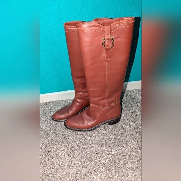 Salvatone Ferragamo Women's Brown Leather Riding Boots