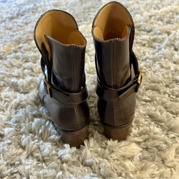 Salvatore Ferragamo Leather Belted Boots in Dark Brown size 4.5