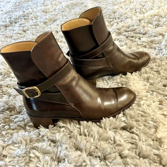 Salvatore Ferragamo Leather Belted Boots in Dark Brown size 4.5