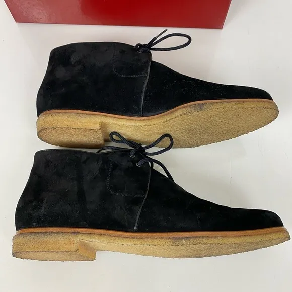 Salvatore Ferragamo Womens 7 AA Chukka Black Calf Suede Booties Boots Torrone