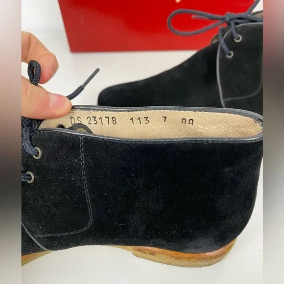 Salvatore Ferragamo Womens 7 AA Chukka Black Calf Suede Booties Boots Torrone
