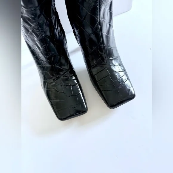 Sam Edelman Adi Crocodile Embossed Square Toe Knee High Boots