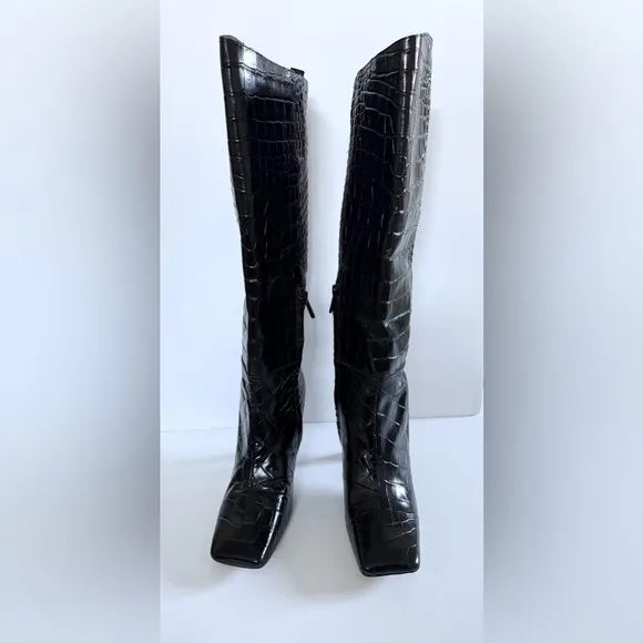 Sam Edelman Adi Crocodile Embossed Square Toe Knee High Boots