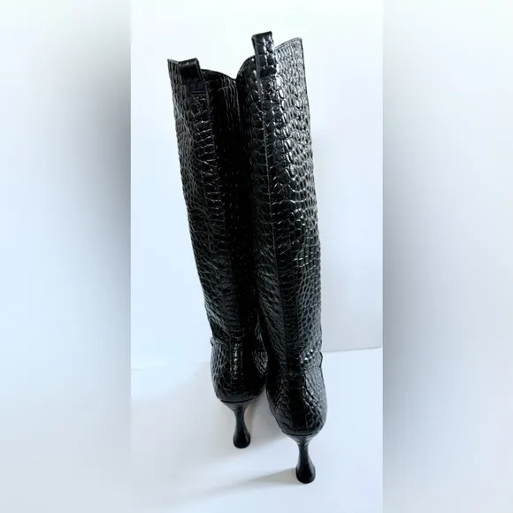 Sam Edelman Adi Crocodile Embossed Square Toe Knee High Boots